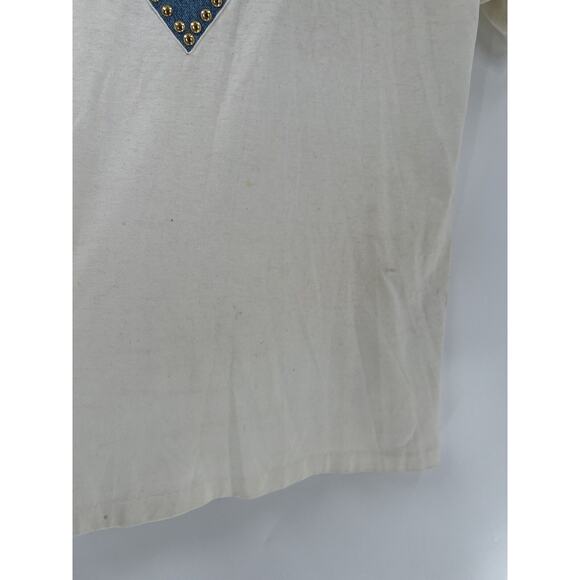 Special F/X Vintage Blouse Womens XL White Denim Beaded Neckline V Neck Studded - Picture 11 of 16